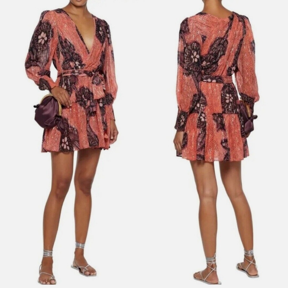 Ulla Johnson Noemi Coral and Metallic Silk Mini Dress - Picture 13 of 14